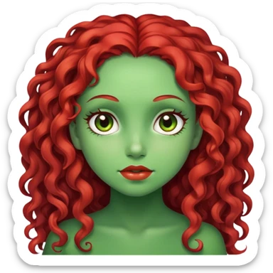 uma menina zumbi (pele verde) de cabelo cacheado vermelho longo e olhos castanhos  sticker