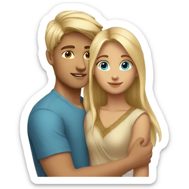 Blond hair blue eyes boy with indian girl hug sticker