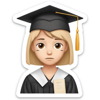 sad student with a failed test paper and a graduation cap sticker