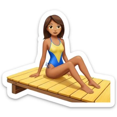 Girl tanning on a dock on the water with a sun in the sky sticker