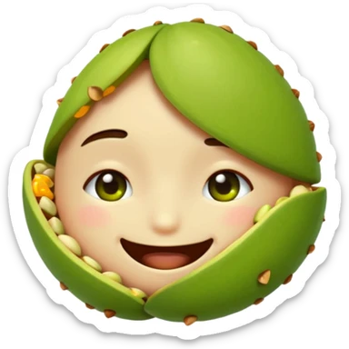 can you make a cuite pistachio emojii that is pixalited and wear th echaracter laught/ smile to the point where it closes it eyes  sticker
