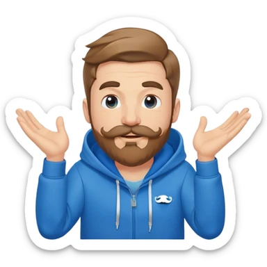 Mr. Beast wearing a blue hoodie, mustache and beard, winking playfully sticker
