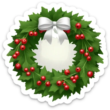 Christmas wreath with red berries and white ribbon on top of the wreath sticker
