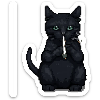 Make the cat black and make the joint clearly look like it contains weed, with a green leafy tip and a burning end, keep the background transparent. The style should be preserved as in the original image. sticker
