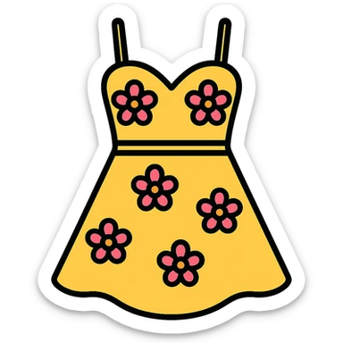 Make the dress butter yellow with thin straps, keep the color outline icon style, playful and modern, no background. sticker
