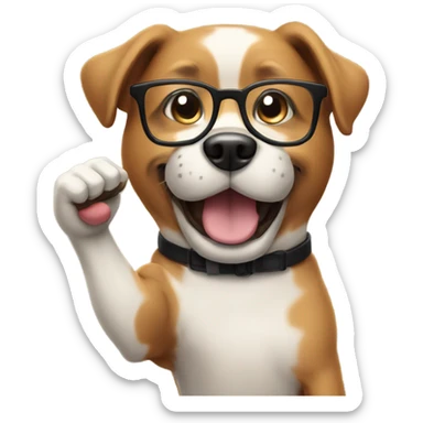 A dog with glasses fist pumping  sticker