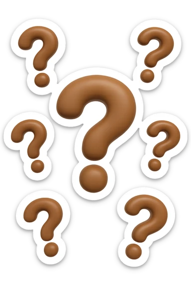 emoji 3d stile iphone di 3 punti interrogativi marroncini che fluttuano in aria sticker