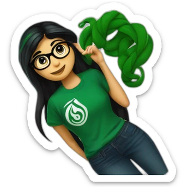 Mia Khalifa black braid white tshirt green sleeves slytherin logo sticker