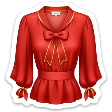 red blouse with ribbon sticker