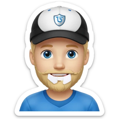 Ragazzo biondo con occhi azzurri e con barbetta bionda e cappello nero  sportivo con visiera sticker