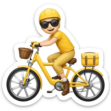 An Emoji riding on a e-bike wheeling sticker