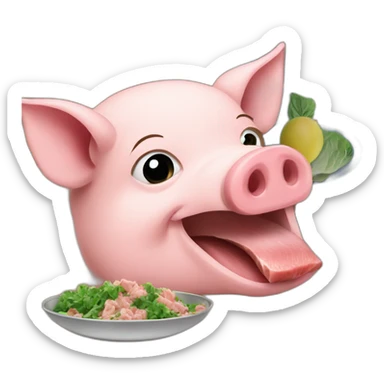 a pig eating a tuna can sticker