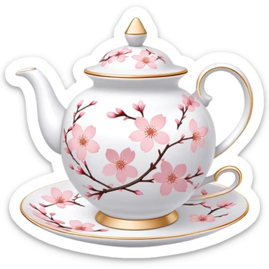 Cute Pastel pink and white Cherry Blossom Sakura Tea Porcelain Set sticker