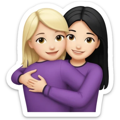 Hug from behind blond girl black hair girl sticker