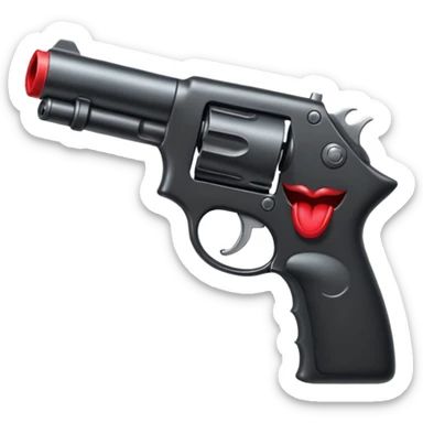 A gun facing left (2D) pointing at a mouth facing right (2D) sticker