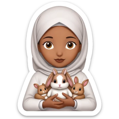 muslim girl holding a rabbit with her hands sticker