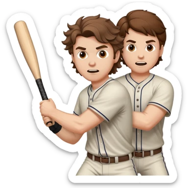 white guy with brown wavy hair holding a baseball bat attacking another man sticker