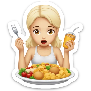 Girl eating a lot of food sticker