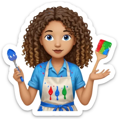 un professeur métisse au cheveux mi long bouclés avec des yeux bleus d'arts plastiques sticker