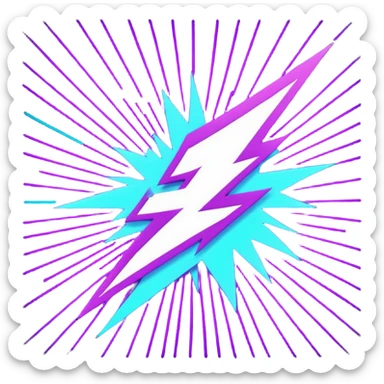 Minimalist emoji, a stylized lightning bolt cutting through a neon laser grid, 80s/90s retro-futurism style, bright purple and cyan, white background. sticker