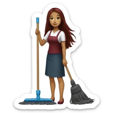 Beautiful burgundy long haired woman mopping the floor sticker