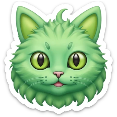 I want a cute fluffy green cat with alien eyes and alien antennas sticker
