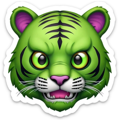 zombie tiger face with green skin and stitches for Twitch emote sticker