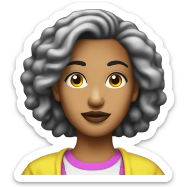 Tanned woman with black hair dressed in 1990s grunge hair, makeup, and neon attire  sticker