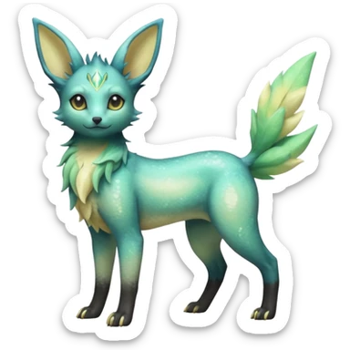 Multicolored sparkly light pale pastel whitish pretty cool elegant realistic planty exotic Trico-Umbreon-Leafeon-hybrid, full body sticker