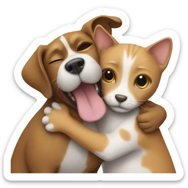 Dog and cat hugging sticker