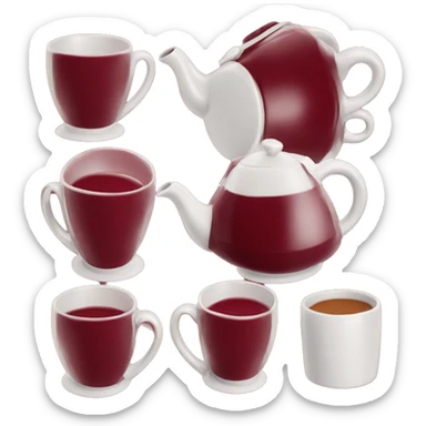 burgundy teapot and mugs sticker