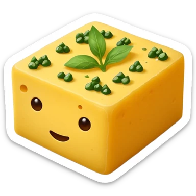 khaman dhokla, close-up of a single piece with seasoning, emoji style sticker