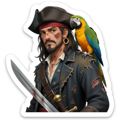 pirate and parrot sticker