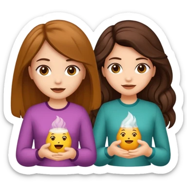 duas meninas lindas uma de cabelo encaracolado e a outra de cabelo castanho, a darem um abraço de amizade sticker