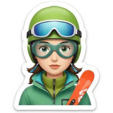 brunette with blue eyes skiing downhill in a green jacket sticker