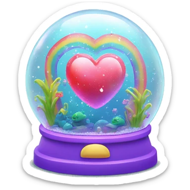 Kawaii rainbow neon bedazzled heart in under the sea snow globe  sticker