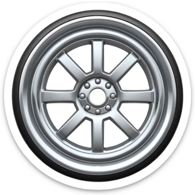 A chrome car wheel emoji, polished silver metal rim, smooth circular shape, minimal futuristic design, soft reflections, iOS emoji style, centered on white background, ultra clean look sticker