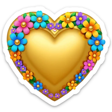 a golden heart studded with flowers sticker