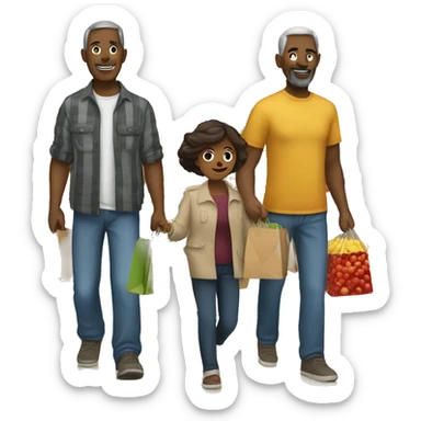 Caucasian family shopping in a market no faces sticker