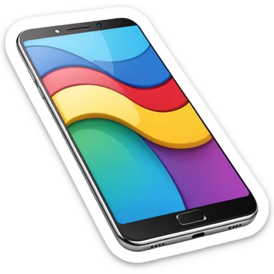 modern smartphone in 3D chrome metallic style, highly reflective and shiny, colorful screen, realistic details sticker