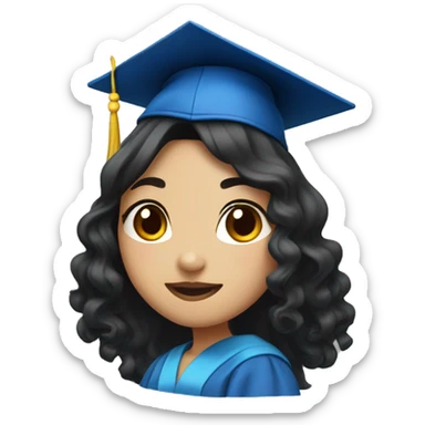 asian girl wearing blue graduation cap with long curly black hair sticker