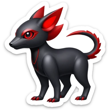 Modern futuristic black dark fakemon-animal-creature with red accents sticker
