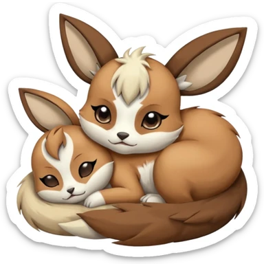 Animalistic tired sleeping snoozing snoring kawaii chibi sleepy happy glad somber mongral Meloetta-Absol-Eevee-Minccino-Gatomon-hybrid-fusion-animal sticker