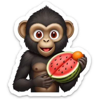 Big black monkey eating watermelon and fried chicken with a side of koolaid holding a basketball sticker