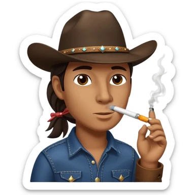 Dark brown horse wearing a cowboy hat and smoking sticker
