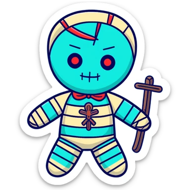 teal and orange voodoo doll sticker