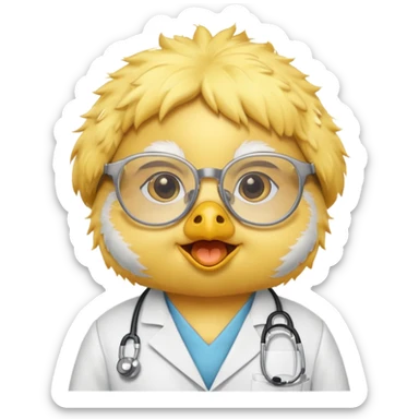 chick animal with glasses, wearing doctor uniform sticker