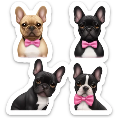 One black frenchie with pink bow second black frenchie with bow tie  sticker