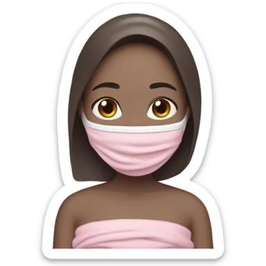 Pale girl with pink face mask in a pink towel with dark brown hair  sticker