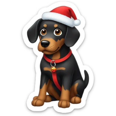 perro salchicha negro pelo corto con gorro de navidad  sticker